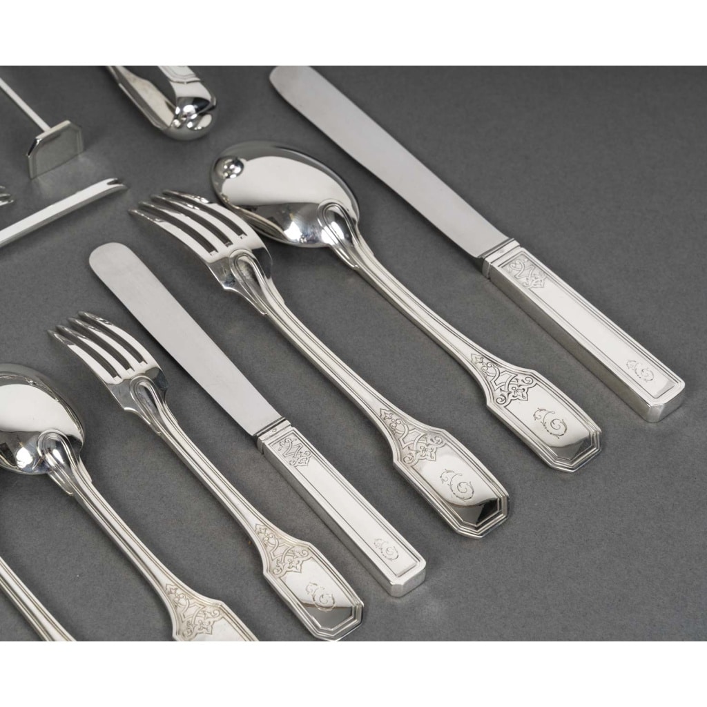JEAN TETARD – MENAGERE EN ARGENT MASSIF199 PIECES – Epoque 1930 12