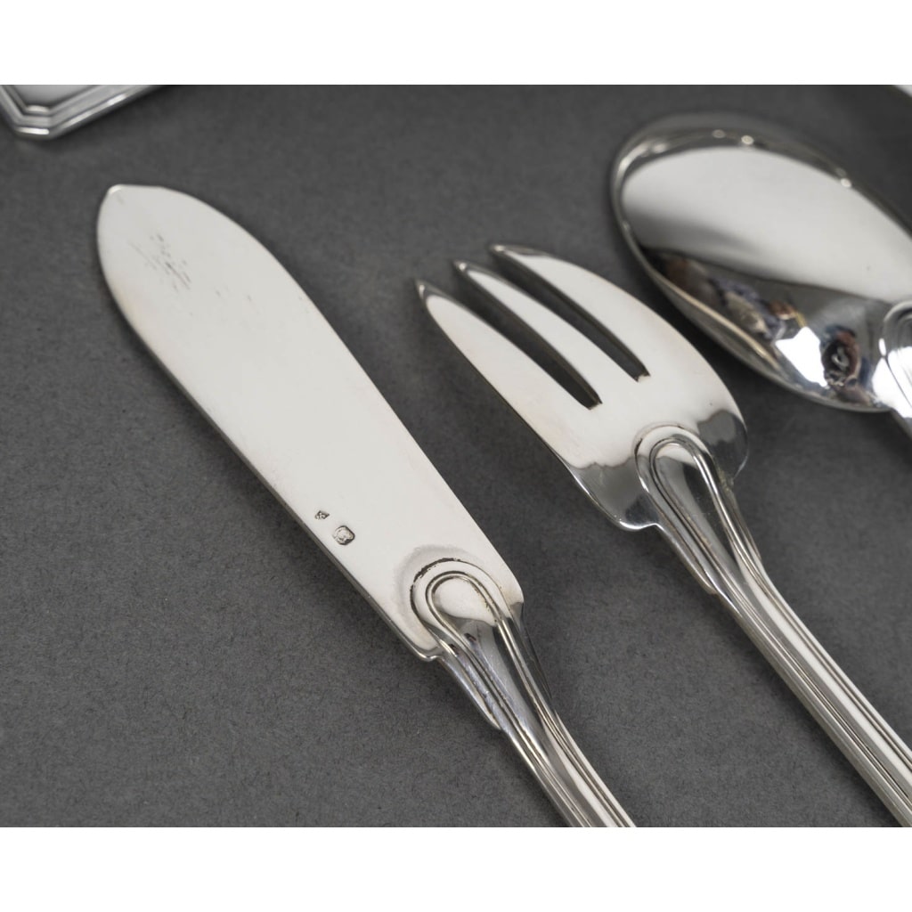 JEAN TETARD – MENAGERE EN ARGENT MASSIF199 PIECES – Epoque 1930 14