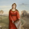 Élégante plaque en porcelaine représentant Sainte-Cécile, encadrée dans un riche cadre doré orné de rinceaux et d’un nœud rubané, Fin du 19 ème siècle. 9