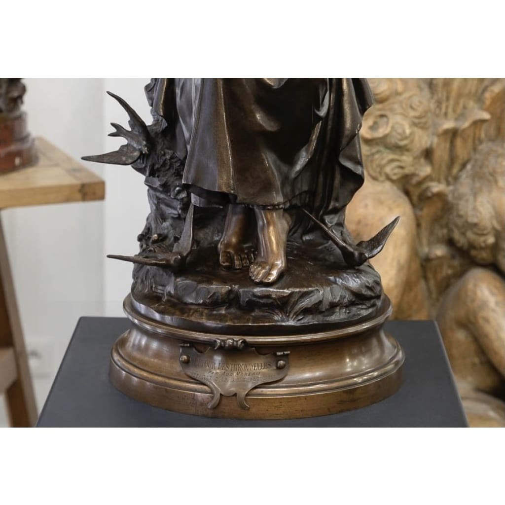 Sculpture – Le Retour Des Hirondelles , Auguste Moreau (1834-1917) – Bronze 9