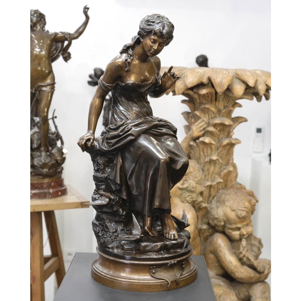 Sculpture – Le Retour Des Hirondelles , Auguste Moreau (1834-1917) – Bronze 4