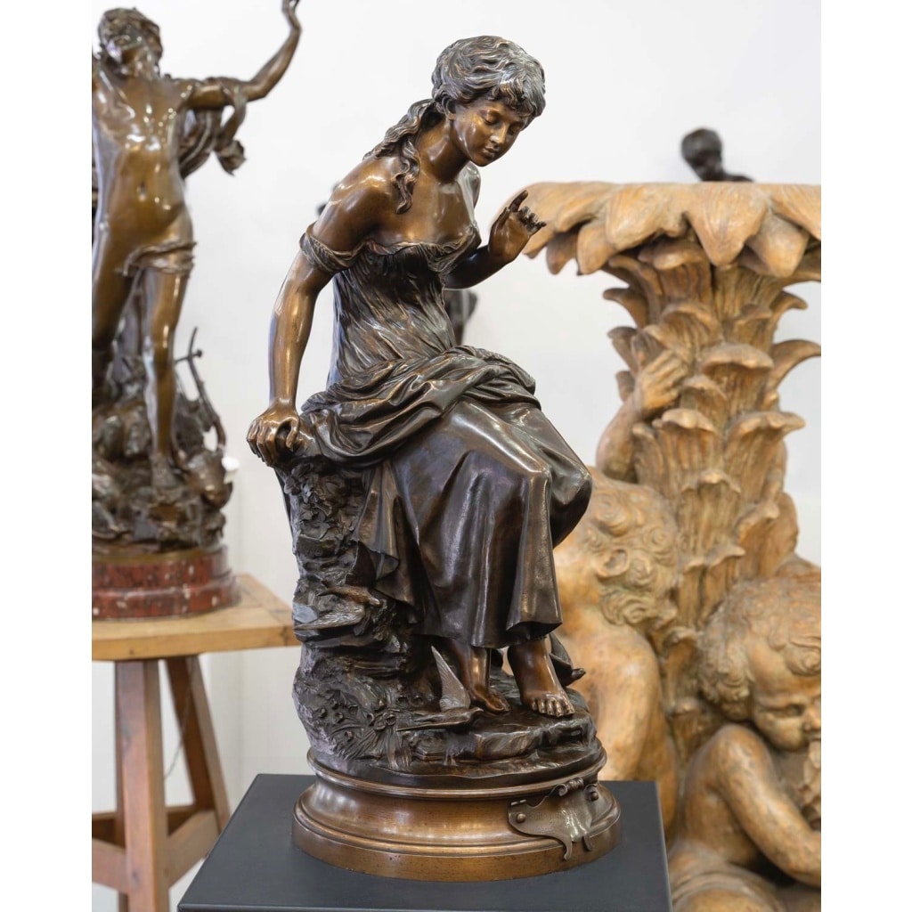 Sculpture – Le Retour Des Hirondelles , Auguste Moreau (1834-1917) – Bronze 2