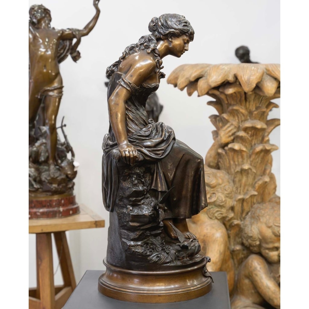Sculpture – Le Retour Des Hirondelles , Auguste Moreau (1834-1917) – Bronze 5
