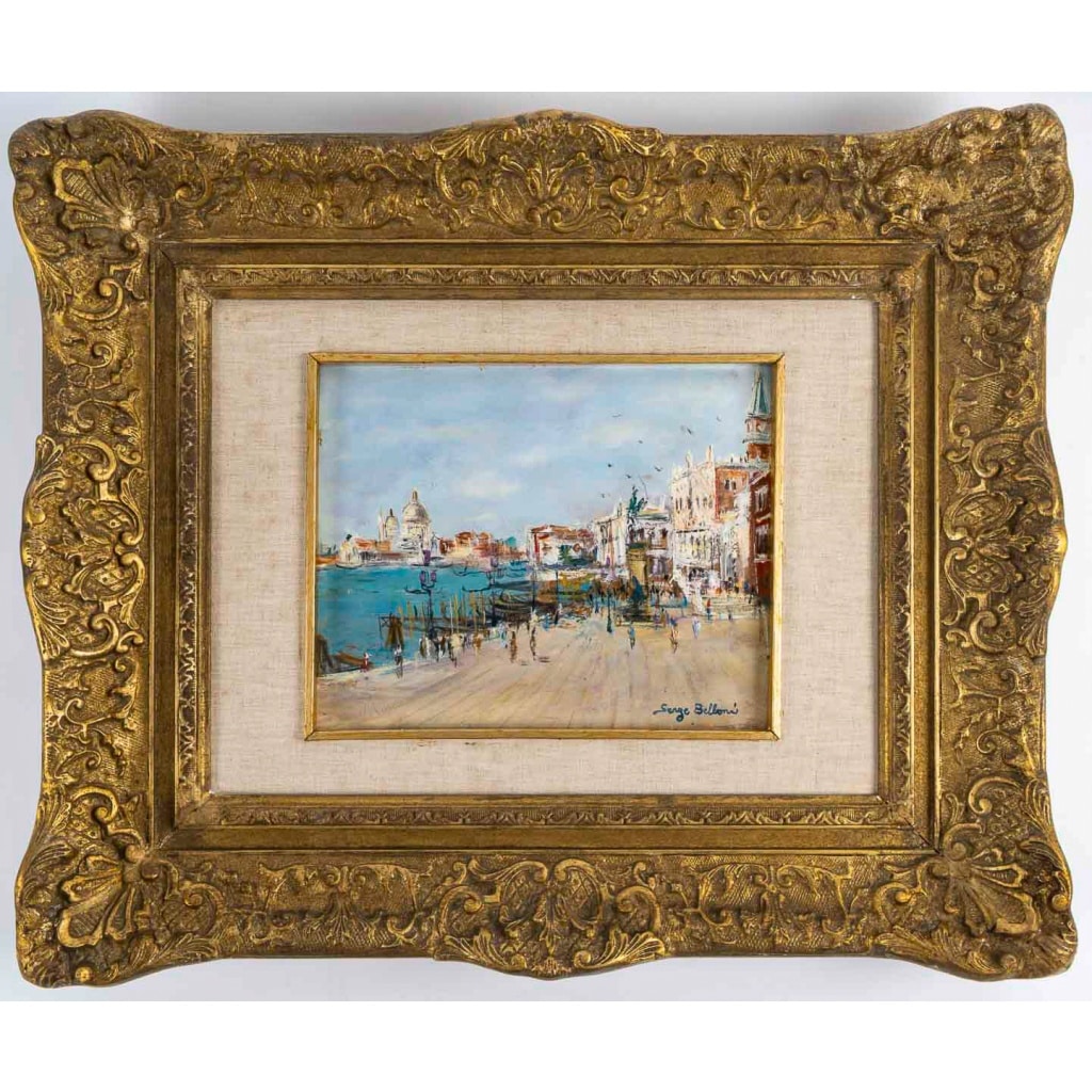 Serge Belloni (1925-2005) Venise Riva degli Schiavoni Huile sur Bois Vers 1970 2