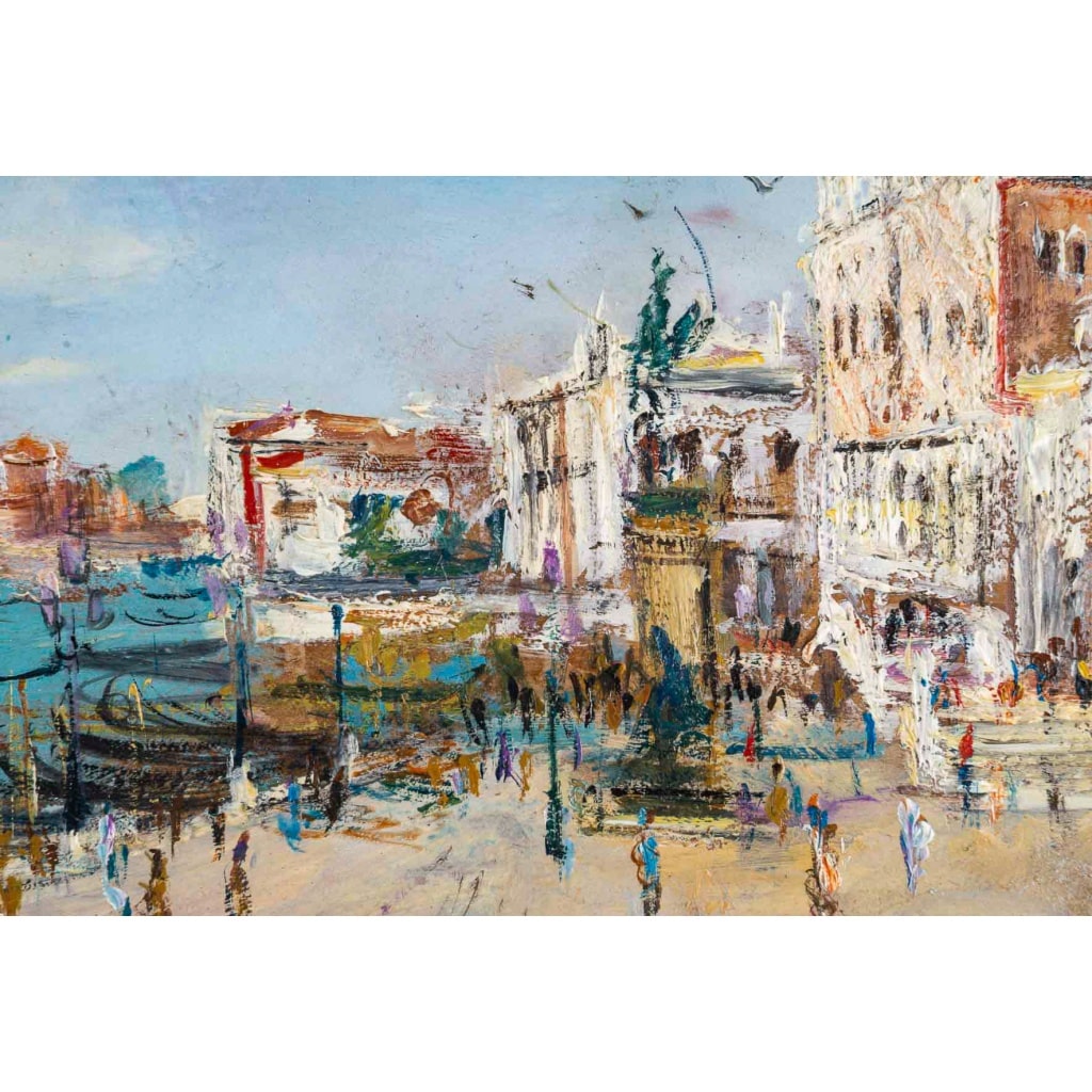 Serge Belloni (1925-2005) Venise Riva degli Schiavoni Huile sur Bois Vers 1970 5