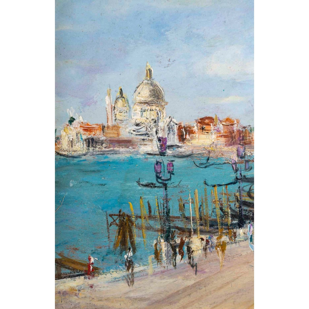 Serge Belloni (1925-2005) Venise Riva degli Schiavoni Huile sur Bois Vers 1970 6