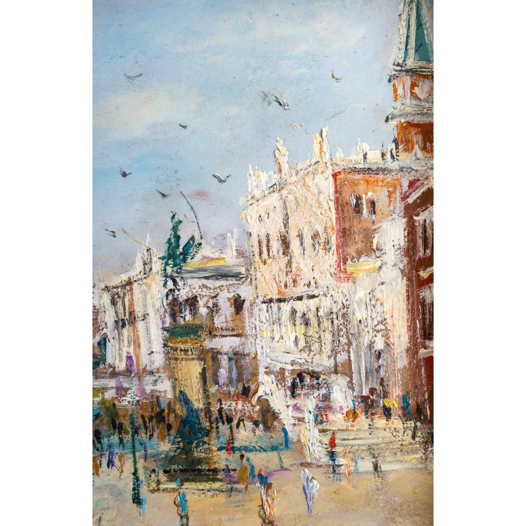 Serge Belloni (1925-2005) Venise Riva degli Schiavoni Huile sur Bois Vers 1970 7