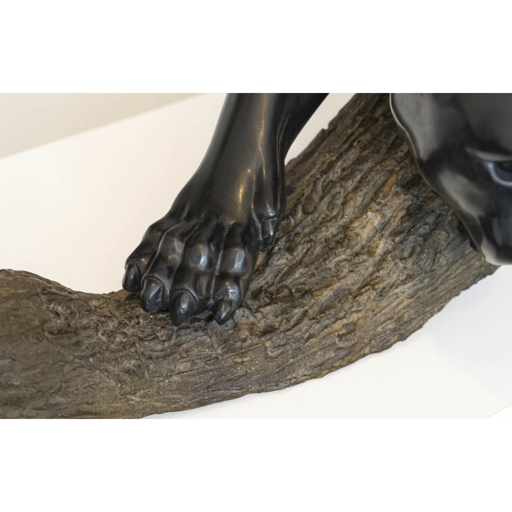 Sculpture Monumentale en Bronze – Panthère à Patine Noire sur Branche, Commande Unique Début XX 8