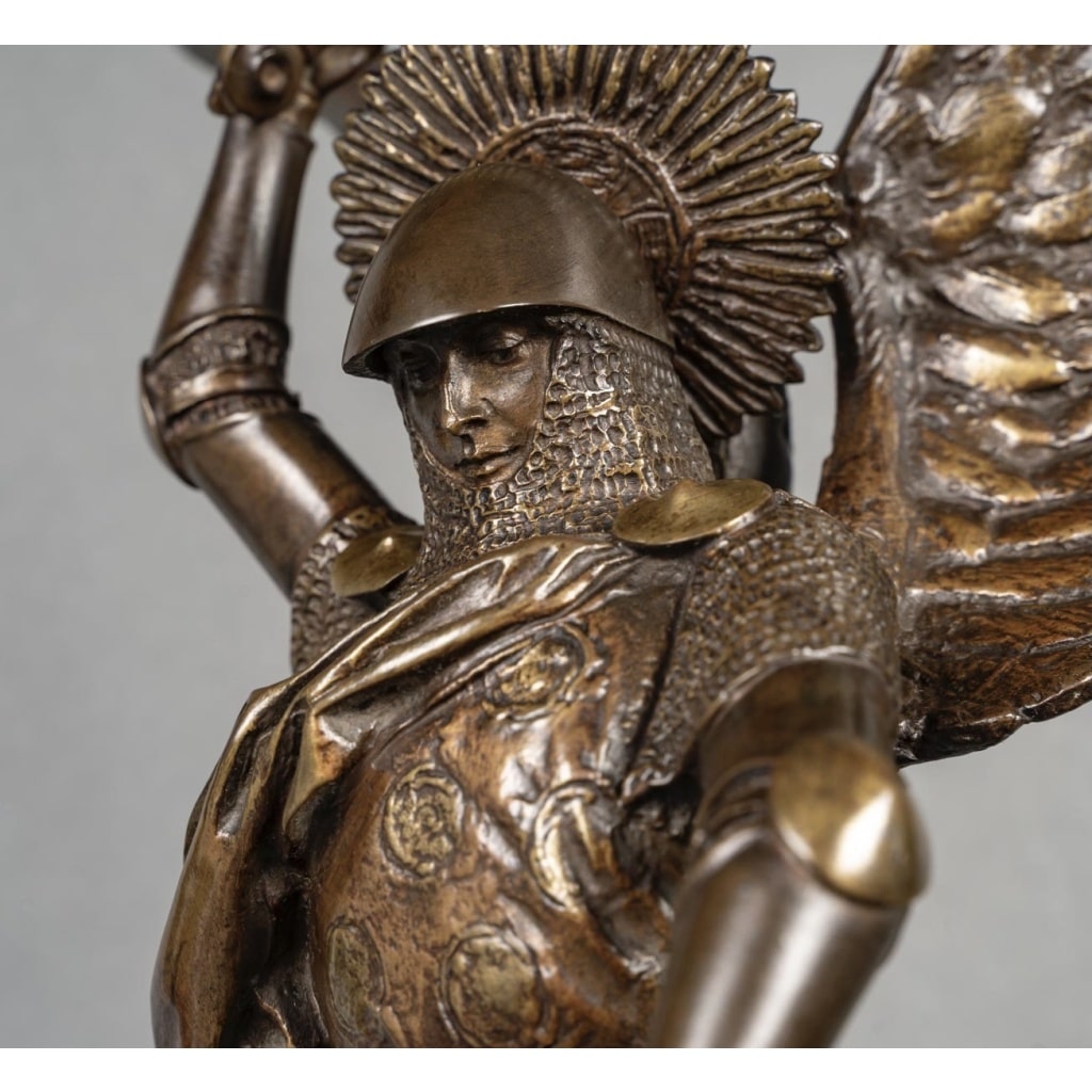 Sculpture – Saint-Michel Terrassant Le Dragon , Emmanuel Frémiet (1824-1910) – Bronze 6
