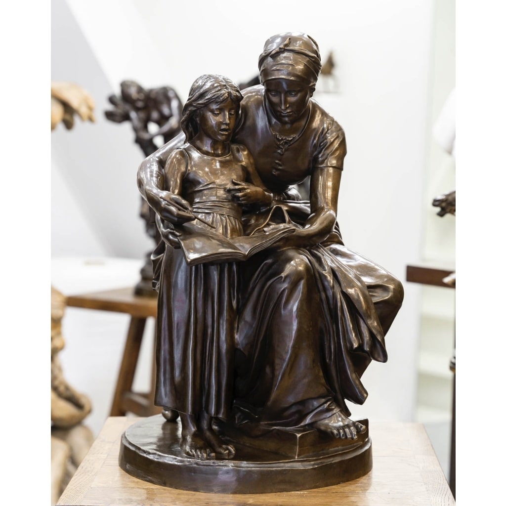 Sculpture – L’ Éducation Maternelle , Eugène Delaplanche (1836-1891) – Bronze 2