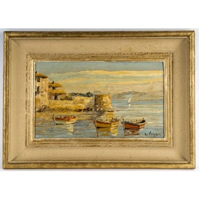 Louis Jacques Vigon (1897–1985) – Vieux port de la Ponche , Saint-Tropez, huile sur panneau, vers 1950