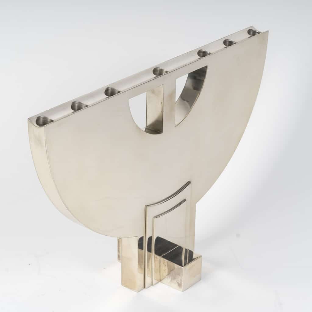 CLETO MUNARI – Chandelier moderniste à Sept bougies argent massif Circa 1980 7