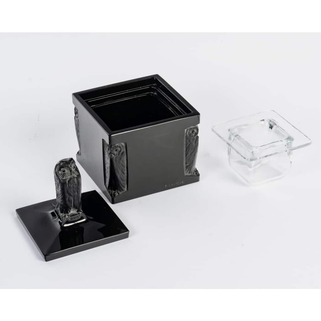 Encrier « Hibou » verre noir patiné blanc de René LALIQUE 5