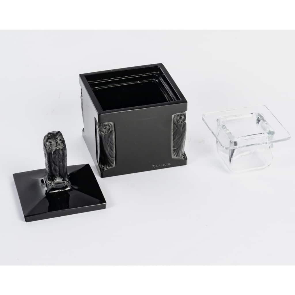 Encrier « Hibou » verre noir patiné blanc de René LALIQUE 6