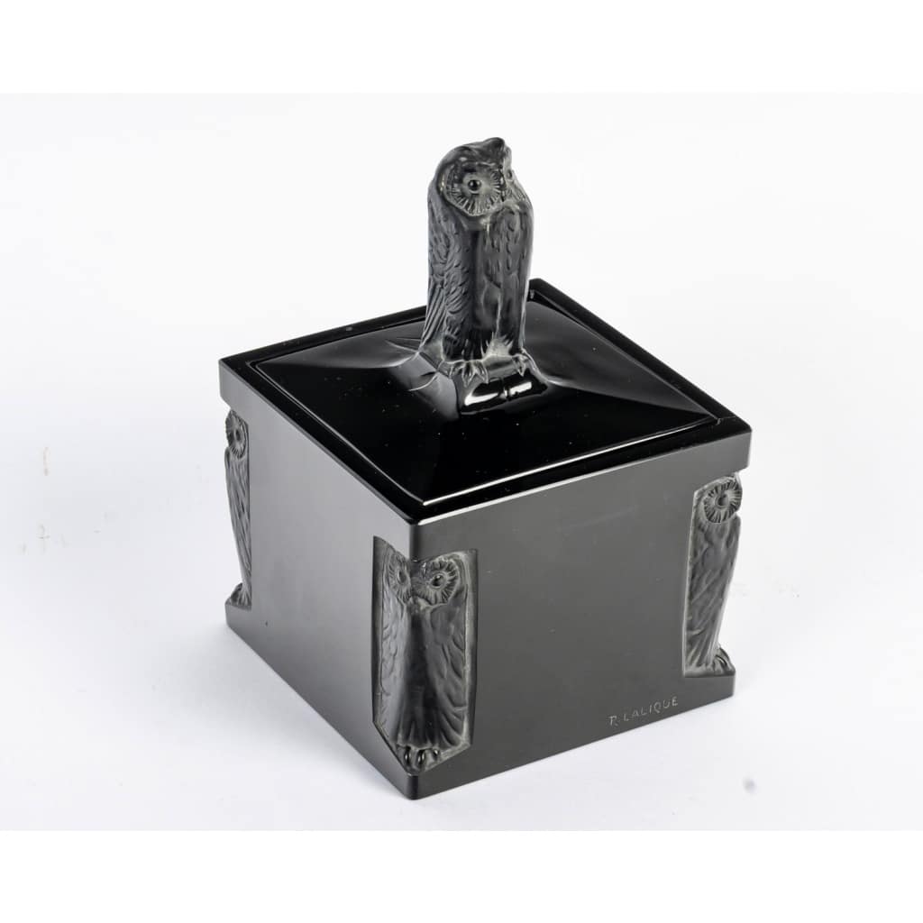 Encrier « Hibou » verre noir patiné blanc de René LALIQUE 4