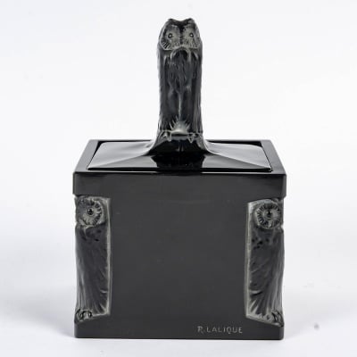 Encrier « Hibou » verre noir patiné blanc de René LALIQUE 2