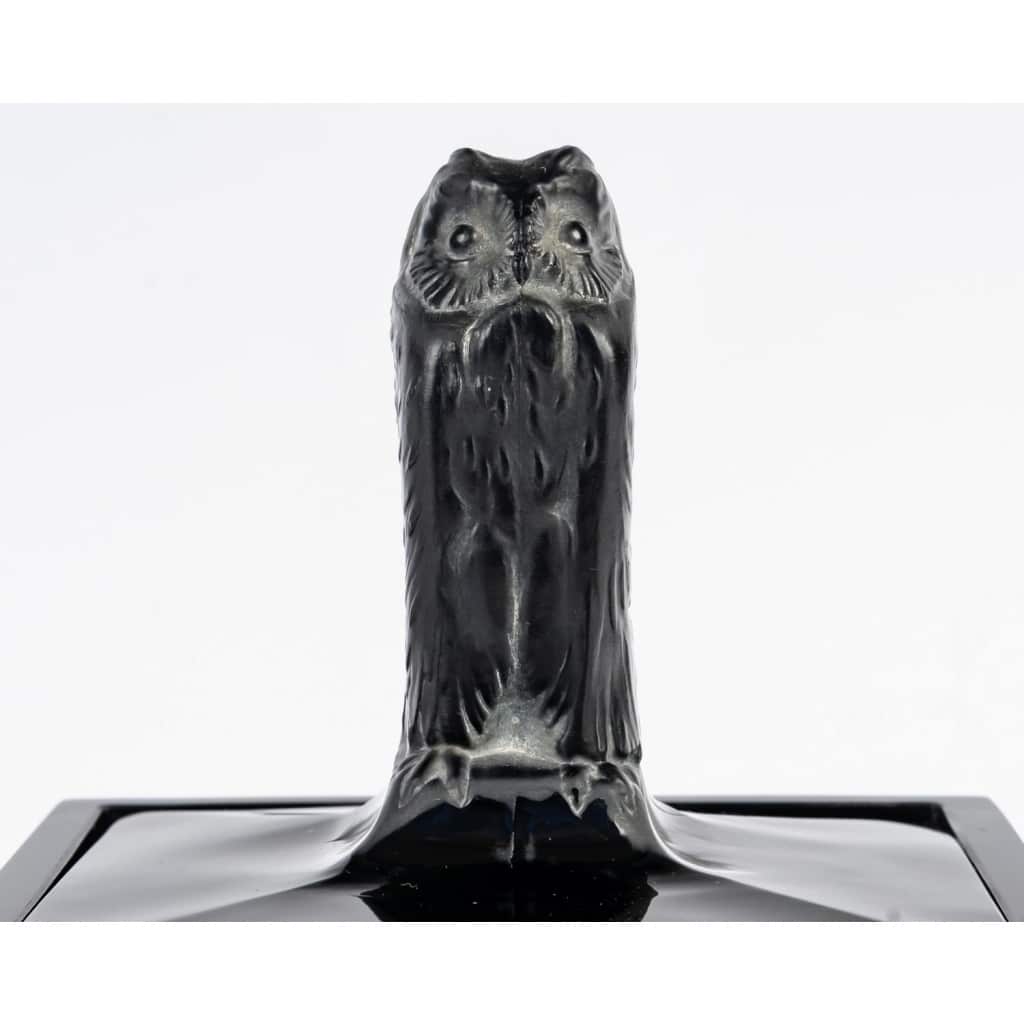 Encrier « Hibou » verre noir patiné blanc de René LALIQUE 8