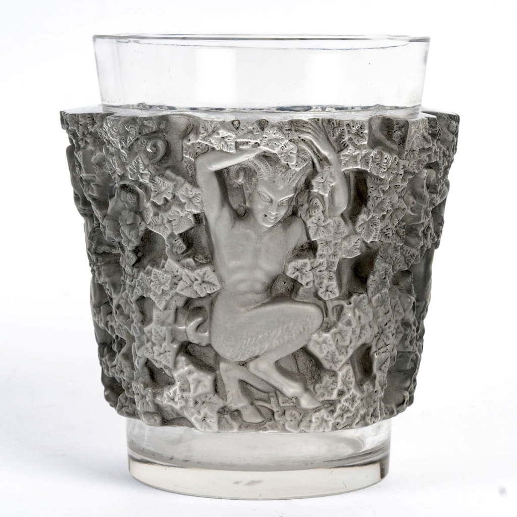 Vase « Bacchus » verre blanc patiné gris de René LALIQUE 3
