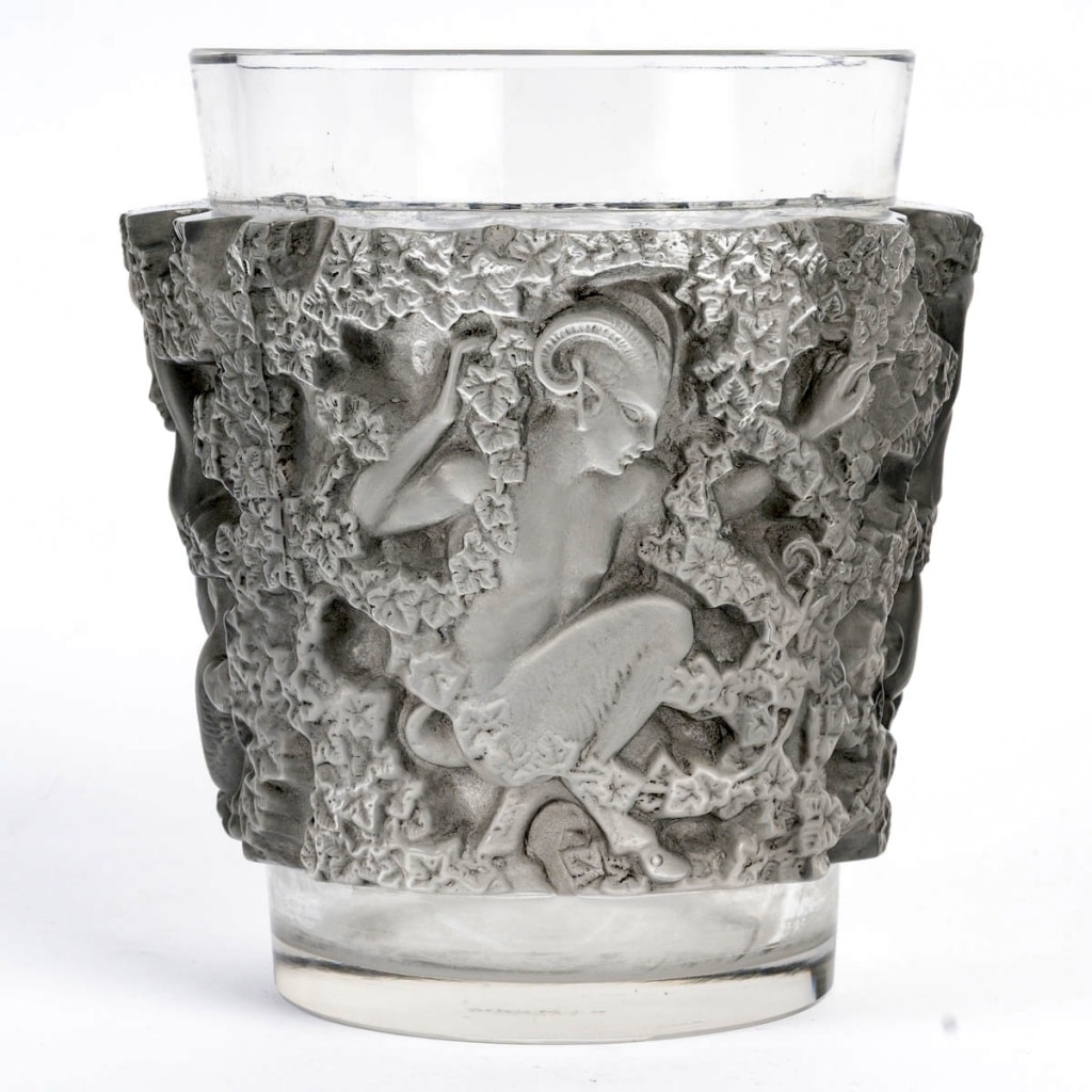 Vase « Bacchus » verre blanc patiné gris de René LALIQUE 2