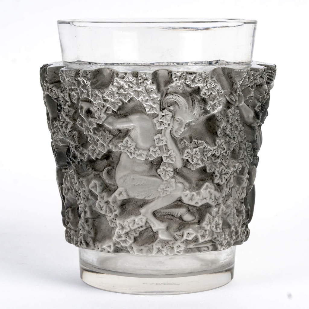 Vase « Bacchus » verre blanc patiné gris de René LALIQUE 5