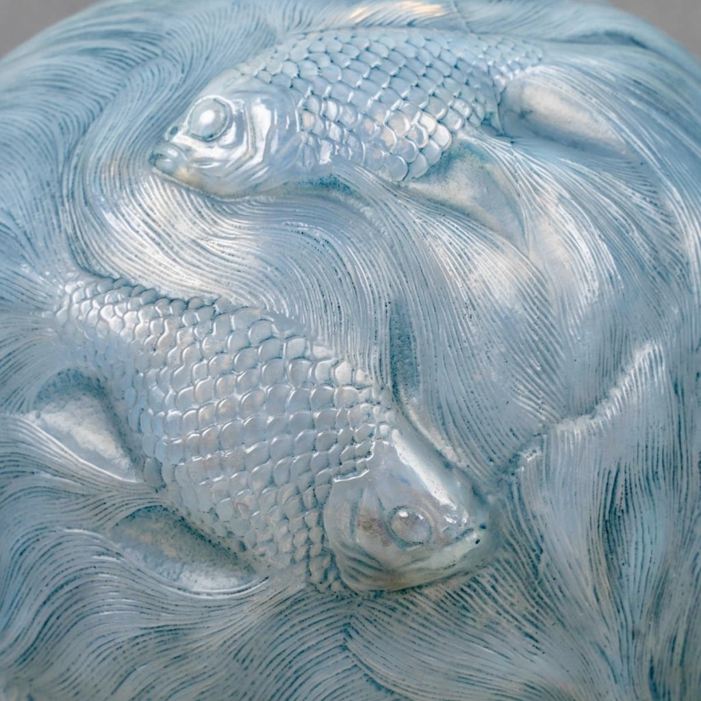Vase « Formose » verre opalescent patiné bleu de René LALIQUE 5