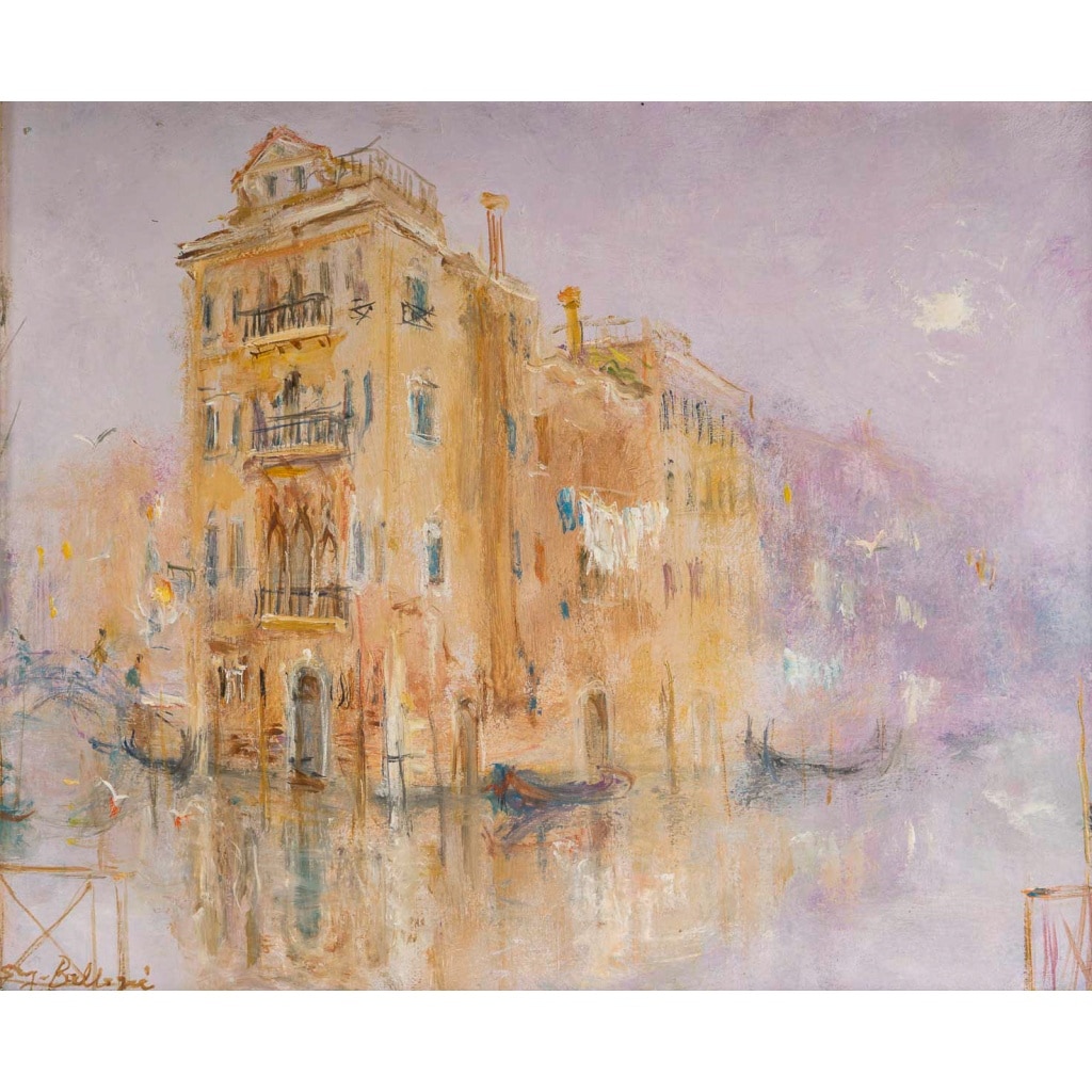 Serge Belloni (1925-2005) Canal de Venise dans la brume Huile sur Bois Vers 1970 3