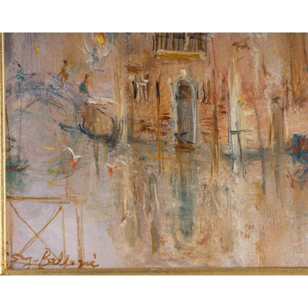 Serge Belloni (1925-2005) Canal de Venise dans la brume Huile sur Bois Vers 1970 4