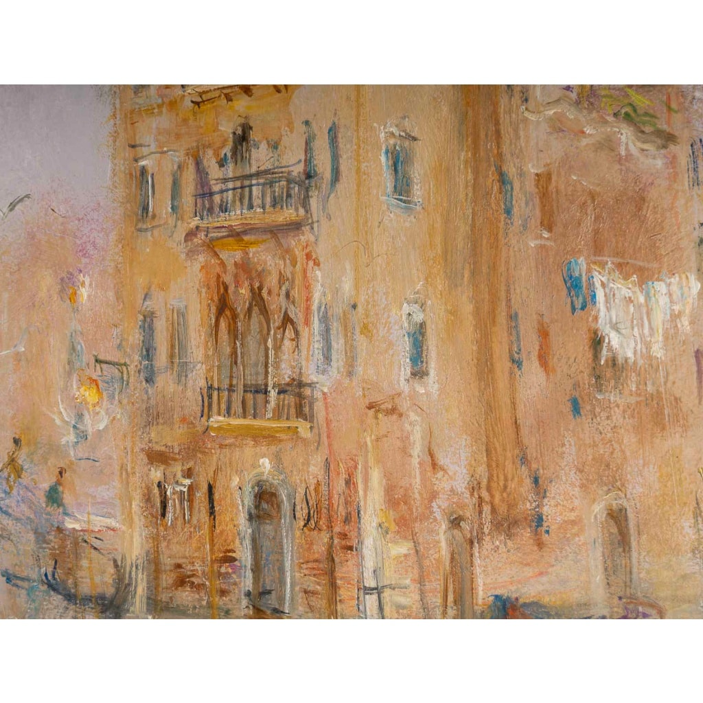 Serge Belloni (1925-2005) Canal de Venise dans la brume Huile sur Bois Vers 1970 7