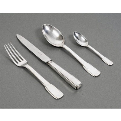 Ménagère Art Deco "Menton" argent massif de Jean E. PUIFORCAT - 48 pièces