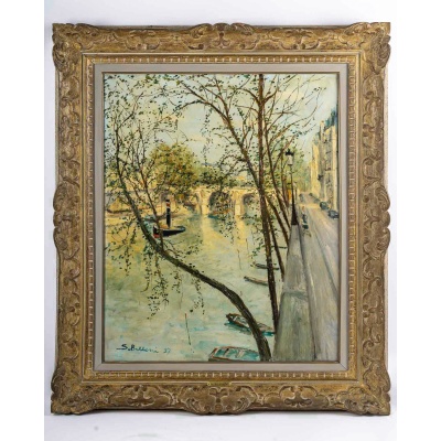 Serge Belloni (1925-2005) - Paris Le Pont Marie au printemps huile sur toile vers 1957
