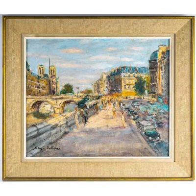 Serge Belloni (1925-2005) Paris Le Pont Saint Michel et Notre-Dame huile sur toile vers 1970