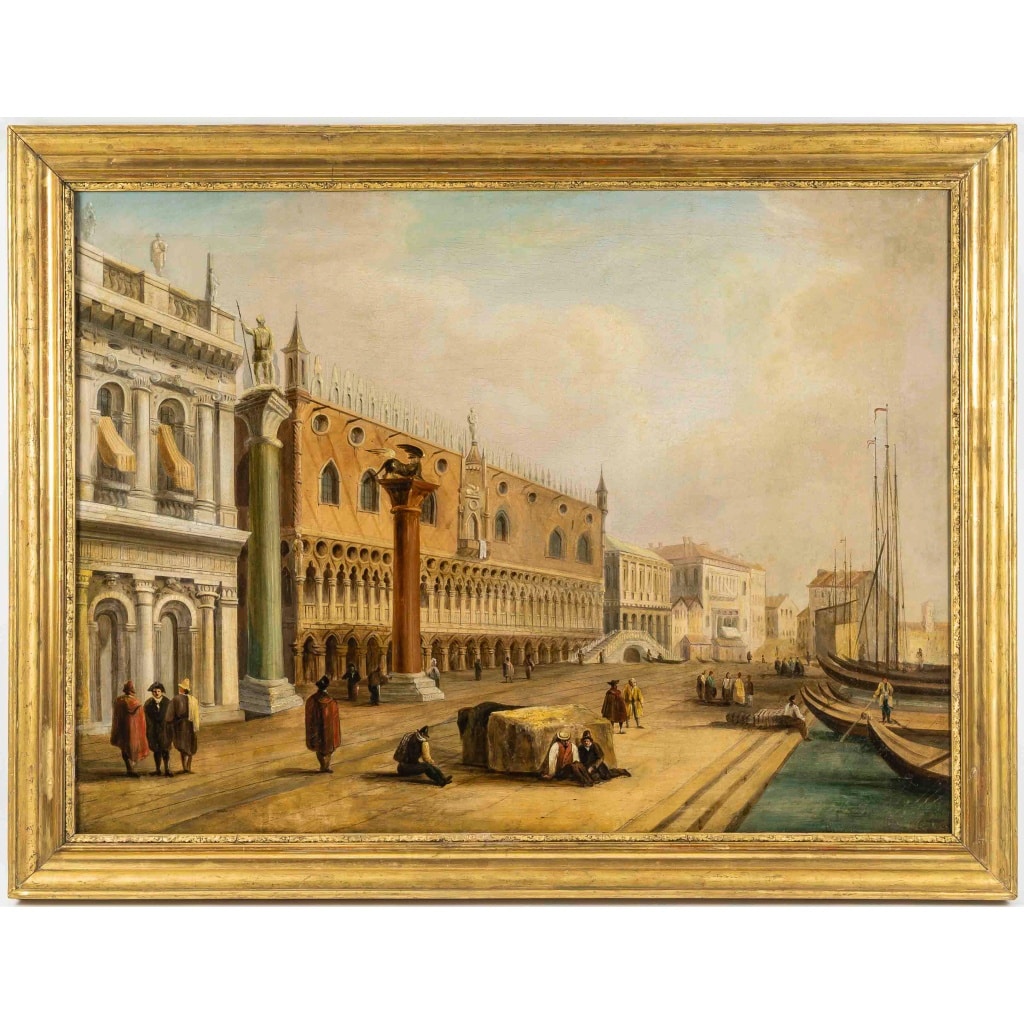Vue de la Piazetta de Venise, huile sur toile, école italienne, vers 1820-1850 2