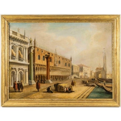 Vue de la Piazetta de Venise, huile sur toile, école italienne, vers 1820-1850