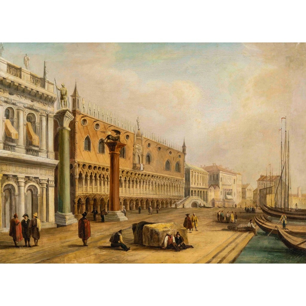 Vue de la Piazetta de Venise, huile sur toile, école italienne, vers 1820-1850 3