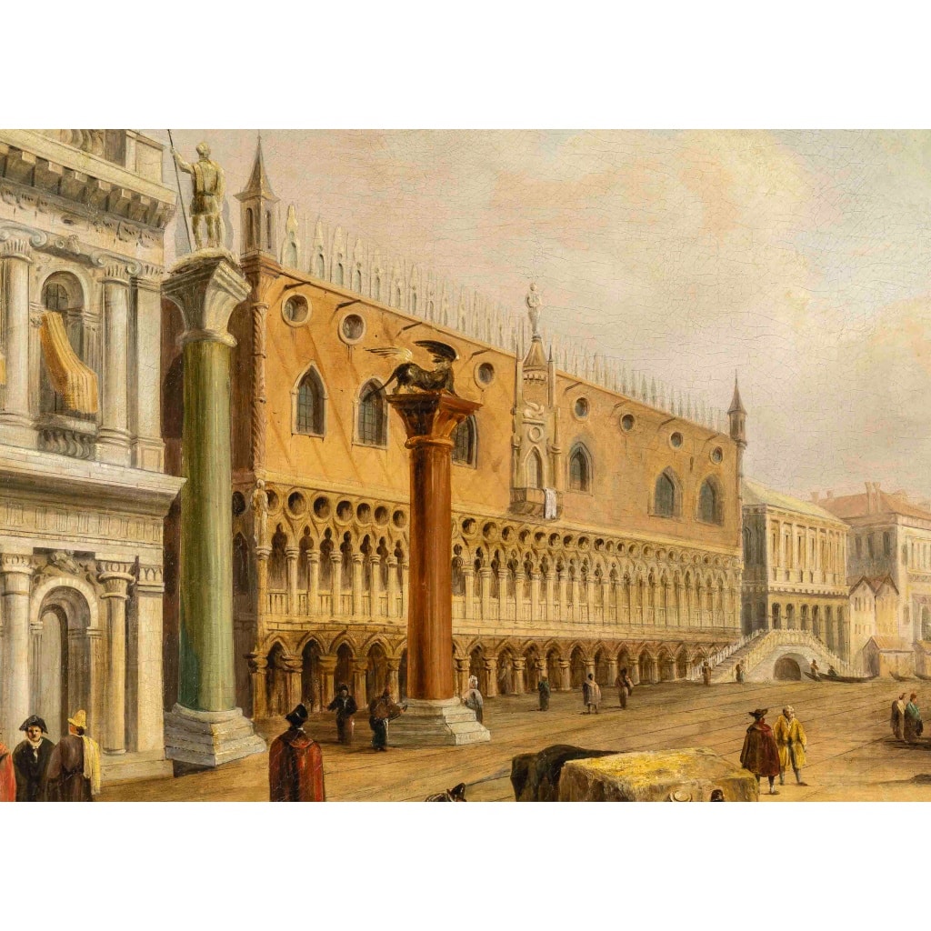 Vue de la Piazetta de Venise, huile sur toile, école italienne, vers 1820-1850 4