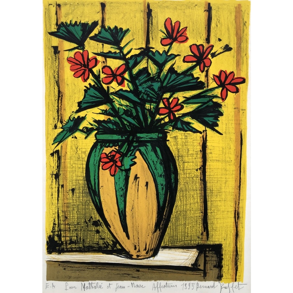 BUFFET Bernard Bouquet Fleurs Dans Une Potiche Lithographie Couleurs Signée certificat d’authenticité 11