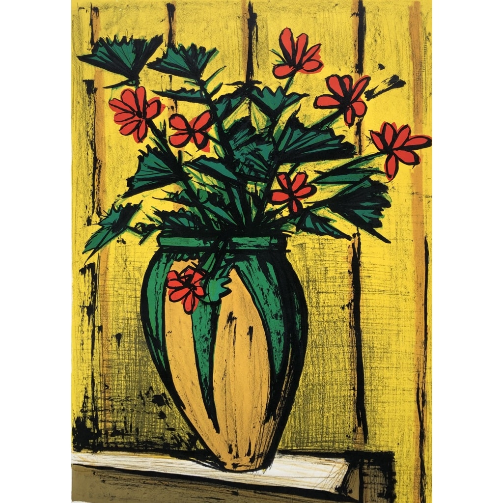 BUFFET Bernard Bouquet Fleurs Dans Une Potiche Lithographie Couleurs Signée certificat d’authenticité 9