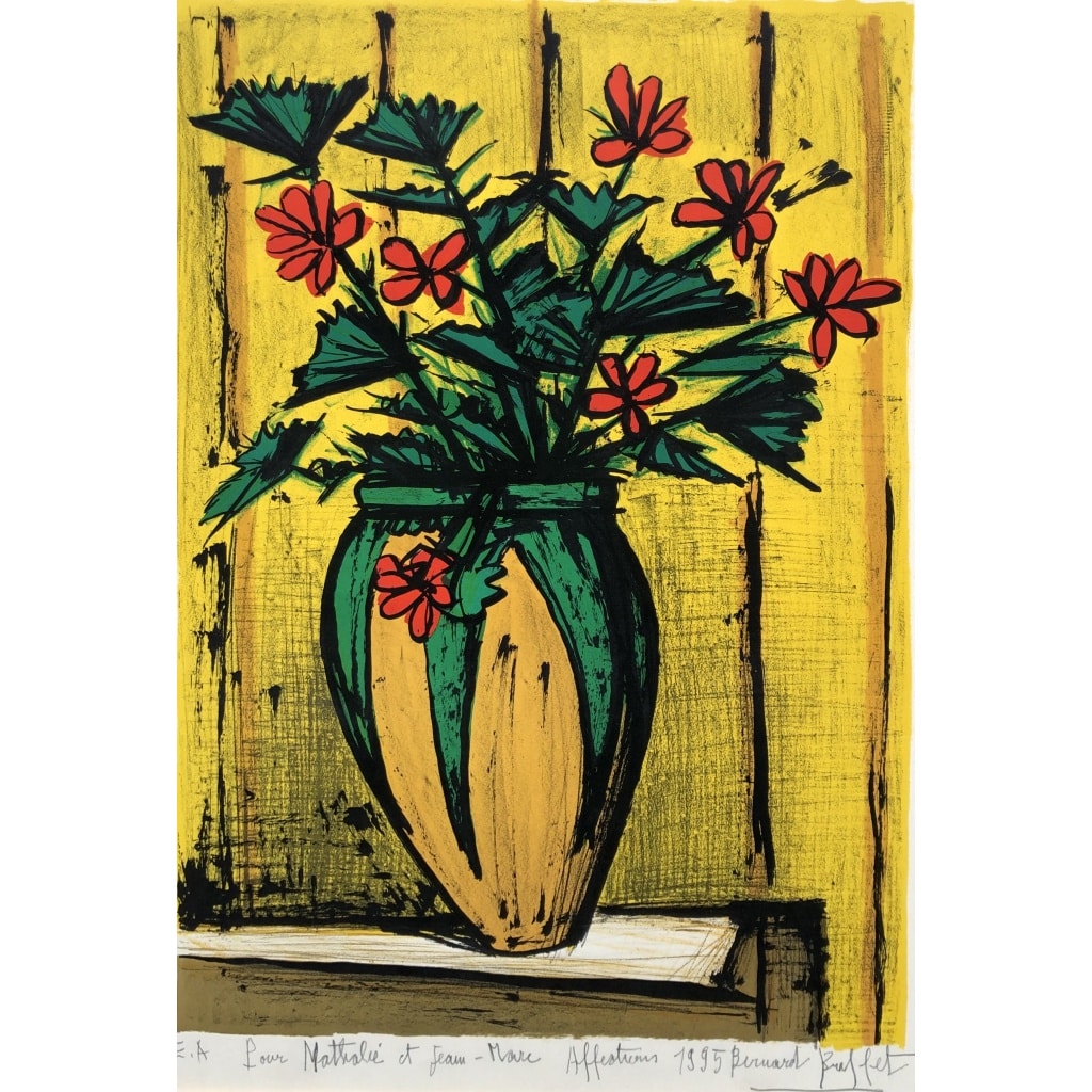 BUFFET Bernard Bouquet Fleurs Dans Une Potiche Lithographie Couleurs Signée certificat d’authenticité 8