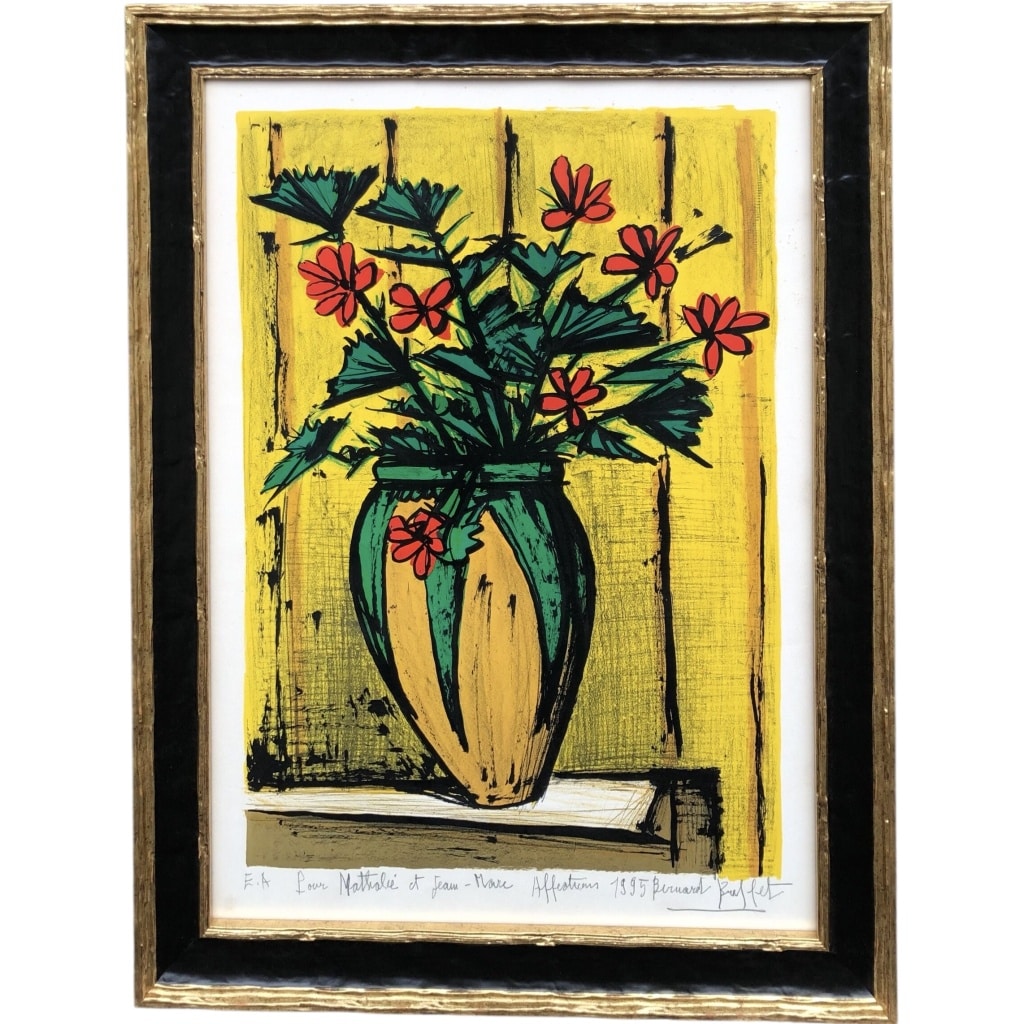 BUFFET Bernard Bouquet Fleurs Dans Une Potiche Lithographie Couleurs Signée certificat d’authenticité 5