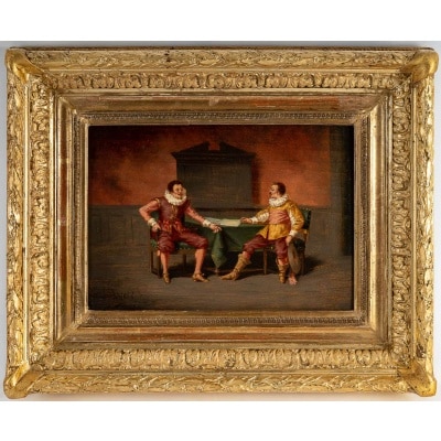 Ludger Larose (1868–1915) Le Tête à tête, huile sur bois, XIXe siècle