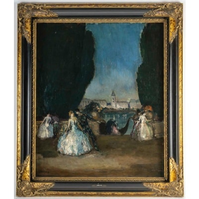 Marcel Cosson (1878–1956) Arlequin et Colombine au Carnaval de Venise Huile sur toile vers 1900