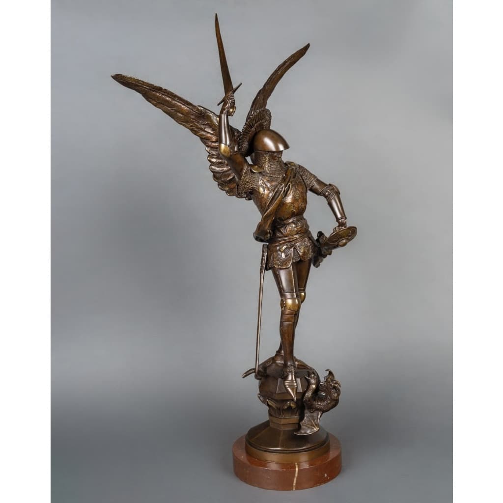 Sculpture – Saint-Michel Terrassant Le Dragon , Emmanuel Frémiet (1824-1910) – Bronze 4
