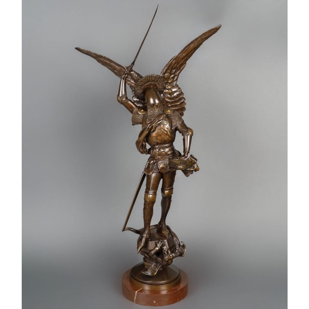Sculpture – Saint-Michel Terrassant Le Dragon , Emmanuel Frémiet (1824-1910) – Bronze 3