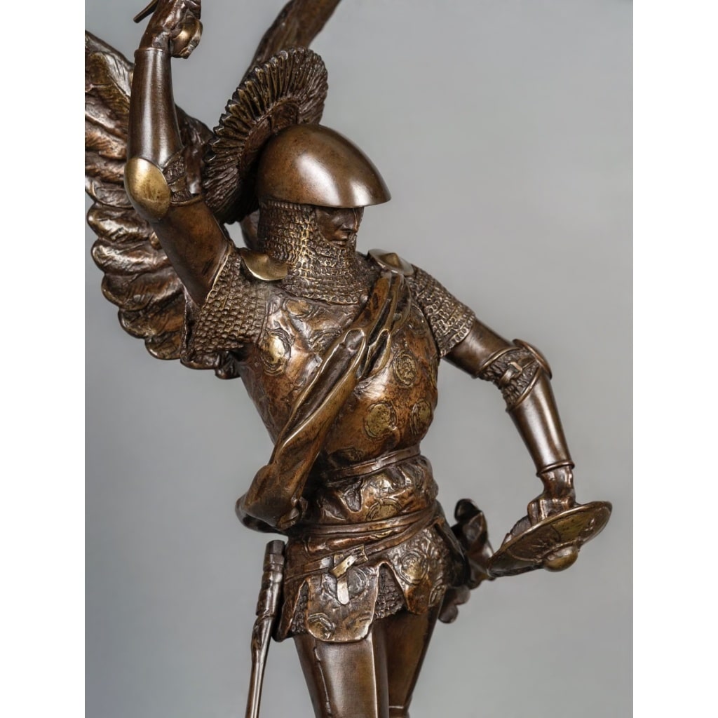 Sculpture – Saint-Michel Terrassant Le Dragon , Emmanuel Frémiet (1824-1910) – Bronze 9