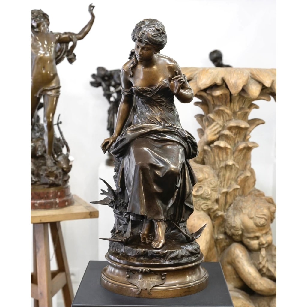 Sculpture – Le Retour Des Hirondelles , Auguste Moreau (1834-1917) – Bronze 3