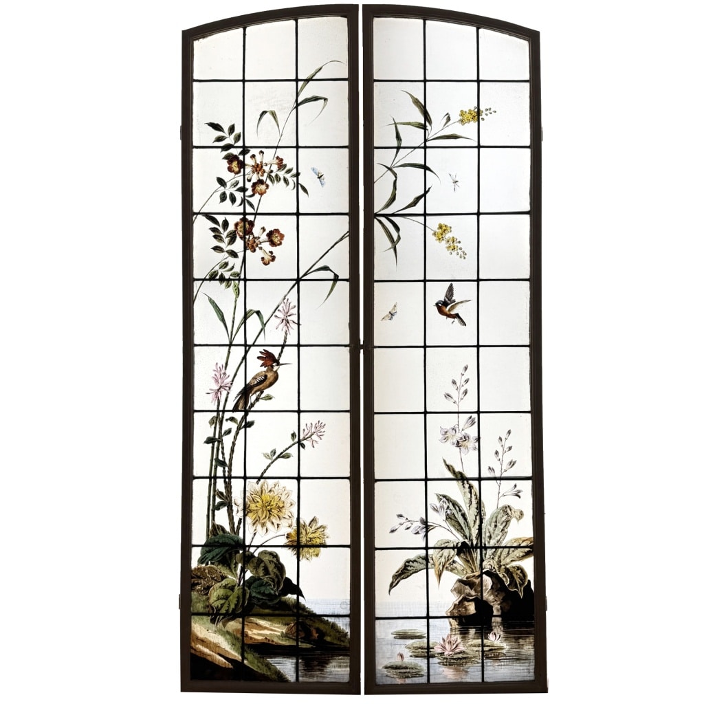 Paire de vitraux à la huppe fasciée (H197cm L103cm) 2