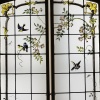 Paire de vitraux aux glycines, bignones, roses et mésanges (H197cm L103cm) 11