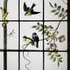 Paire de vitraux aux glycines, bignones, roses et mésanges (H197cm L103cm) 12