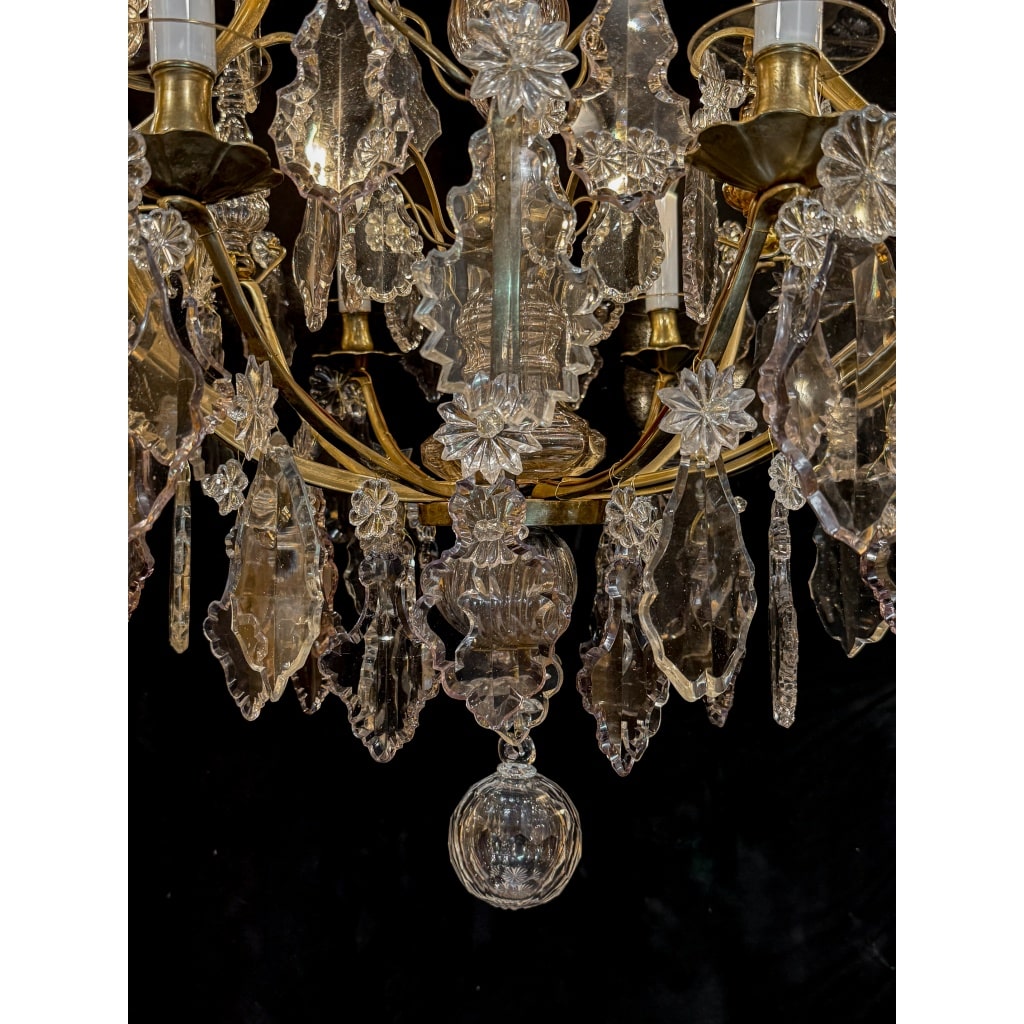 Lustre Français d’Époque Louis XV en Bronze Doré et Cristal Taillé vers 1760-1780 10