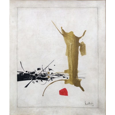 Georges MATHIEU Composition Huile sur parchemin signé et daté 1961 Certificat du comité Georges Mathieu 3